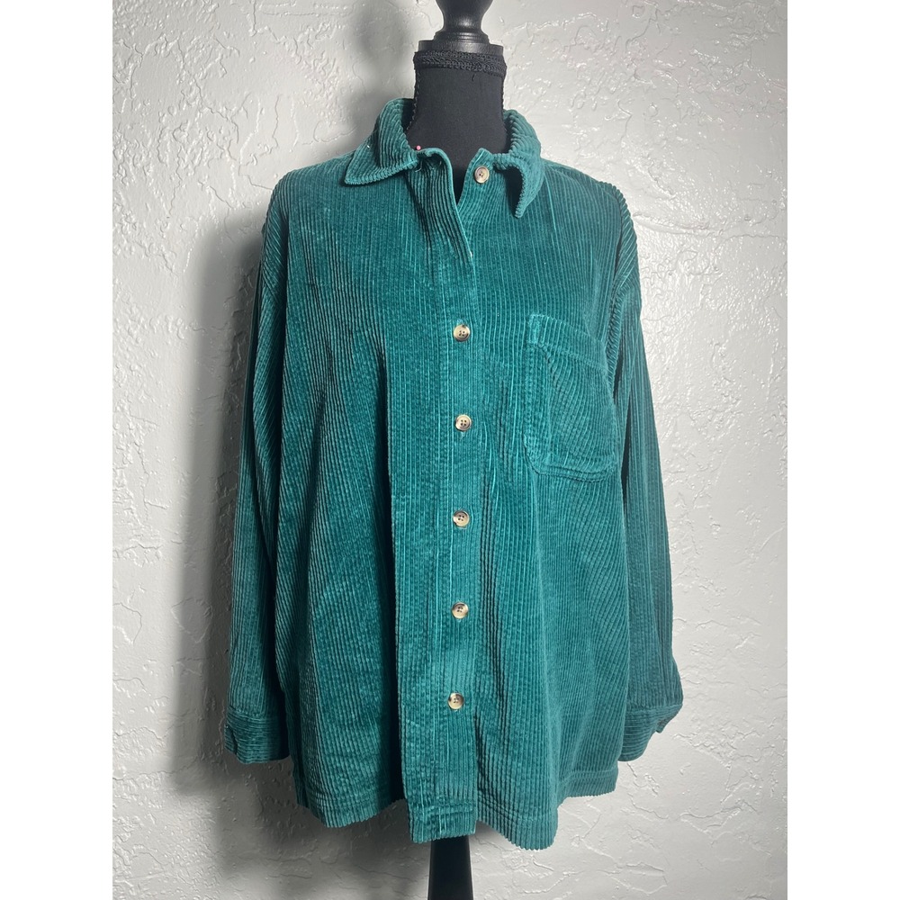 Vintage L.L.Bean L Petite Teal Corduroy Overshirt Shirt Jacket 100% Cotton